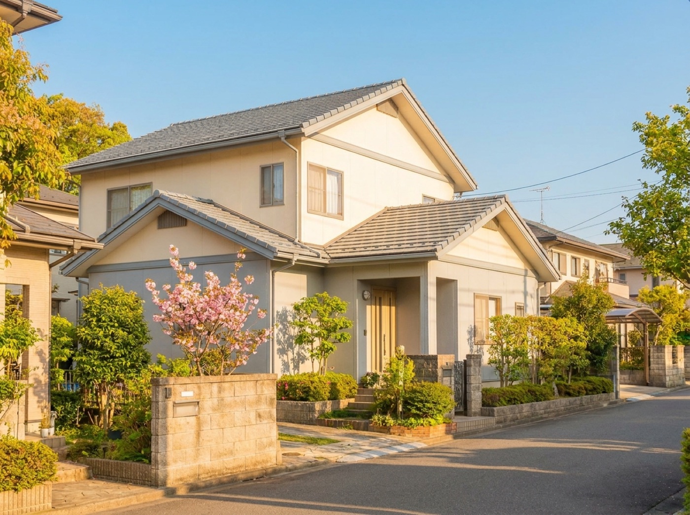 住宅街に建つ二階建ての戸建て住宅