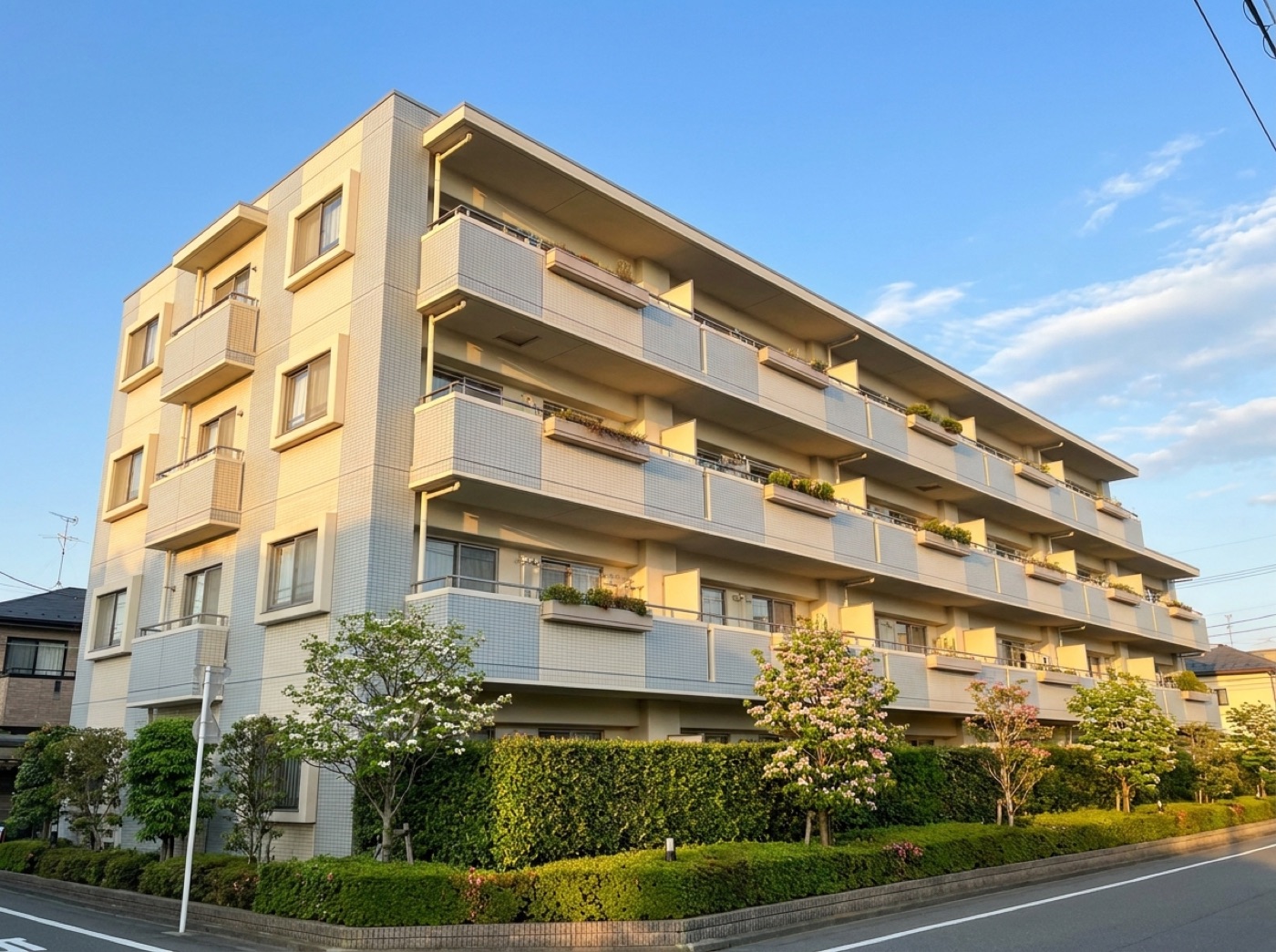 低層のマンション外観